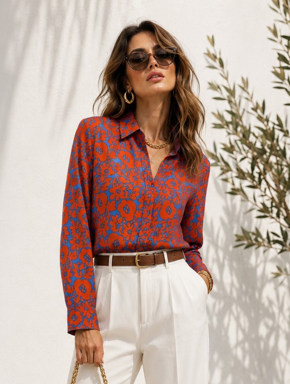 Tracy Reese Orange and Blue Floral Button-Front Shirt Size 10